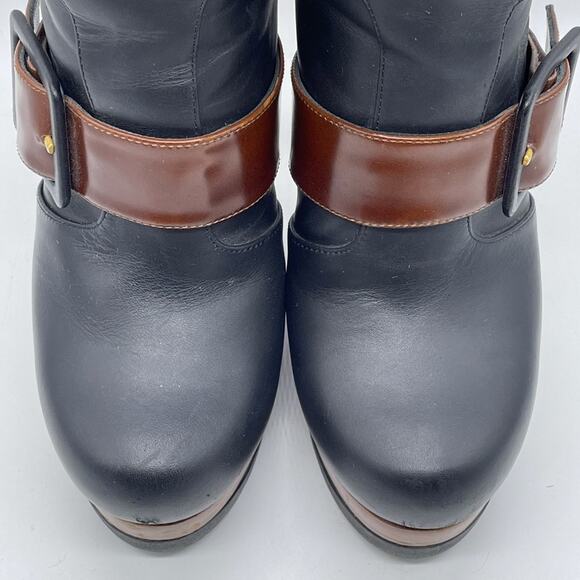 Fendi Moorland Two Tone Black Brown Leather Shearling Ankle Bootie Size 36.5 6.5 - Picture 3 of 15